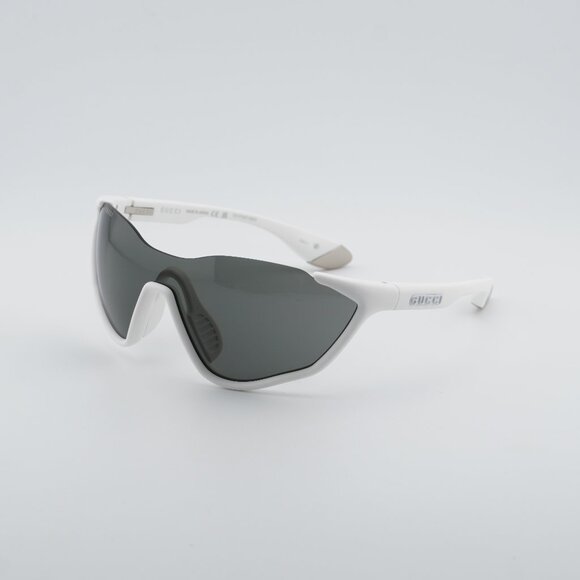 Gucci GG2018S 005 Sunglasses Matte Solid White Shield Frame, Grey Lenses